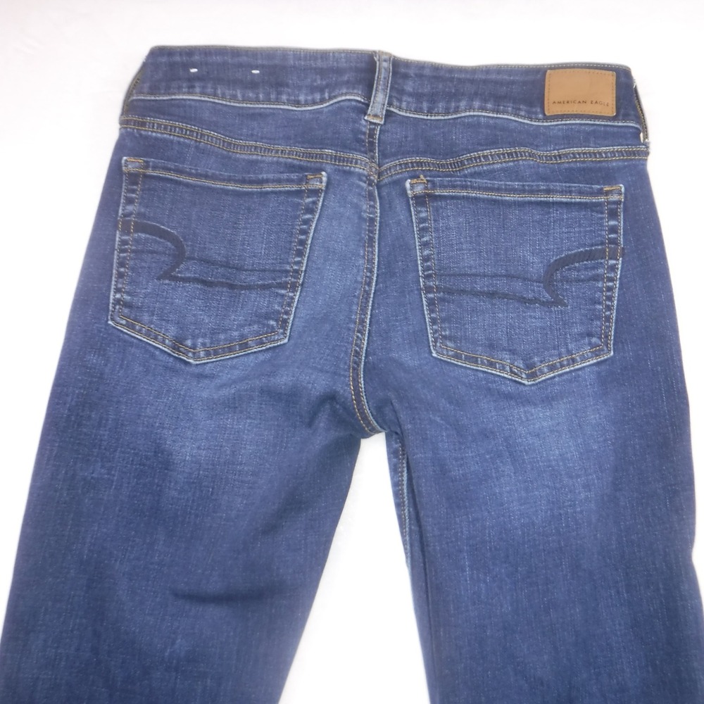 American Eagle Artist Flare Jeans Womens 8 X-Long Super Stretch Dark Wash Blue - Picture 13 of 15